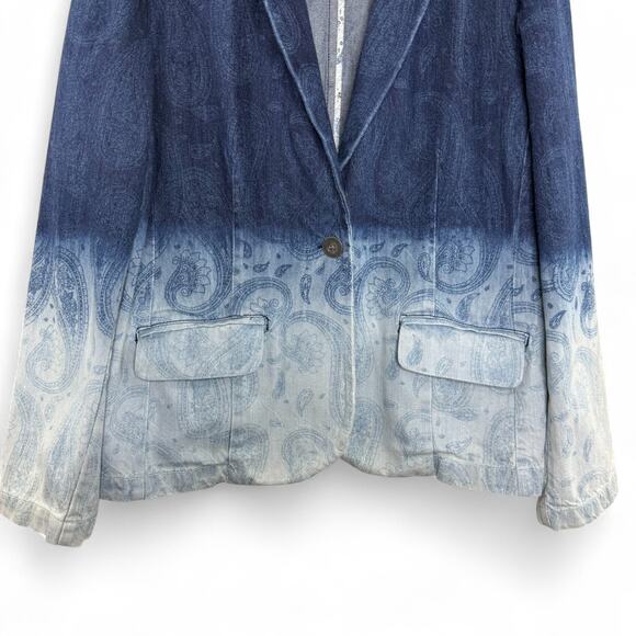 Chico’s Denim Blazer Women's Size 2 Large Ombre Paisley Western Boho Indie - Picture 5 of 13
